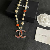 CHANEL 26S CC MARBLE PEARL CHAIN NECKLACE IN SILVER METAL 630056