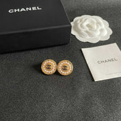 CHANEL 26S DOUBLE C LOGO PEARL ROUND STUD EARRINGS IN GOLD METAL 629906