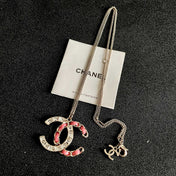 CHANEL 26S DOUBLE C LOGO CRYSTAL & PINK ENAMEL CHAIN PENDANT NECKLACE IN GOLD METAL 631018
