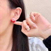 CHANEL 26S DOUBLE C LOGO RED PINK OMBRE ENAMEL ROUND STUD EARRINGS IN GOLD METAL 631036