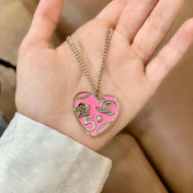 CHANEL 26S DOUBLE C LOGO PINK ENAMEL HEART CHARM NECKLACE WITH NO.5 DETAIL IN GOLD METAL 630795