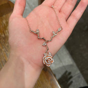 CD 26S CRYSTAL ROSE BRANCH PENDANT NECKLACE IN ROSE GOLD TONE METAL 631896