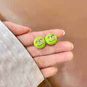 CHANEL 26S CHANEL CC LOGO PAVE CRYSTAL STUD EARRINGS IN NEON GREEN ENAMEL WITH GOLD METAL 633308