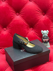 HIGH MARY JANE SHOES BLACK WOOL TWEED