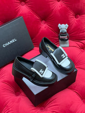 CC MOCCASIN LOAFER IN BLACK MIX WHITE LAMBSKIN