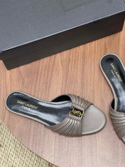 YSL 26S SLIDES IN DARK GREY CALFSKIN