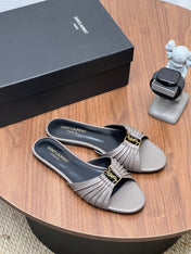 YSL 26S SLIDES IN DARK GREY CALFSKIN
