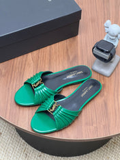 YSL 26S SLIDES IN DARK GREEN CALFSKIN