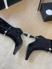 KNEE HIGH BOOTS IN BLACK CALFSKIN AND SEQUINS