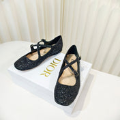 DIOR 26S MARY JANE FLATS IN BLACK SEQUIN EMBROIDERED FABRIC