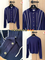CC 25 Cardigan In Navy Blue Wool