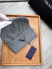 BEANIE HAT IN SHADOW GRAY WOOL AND RABBIT FUR 436396