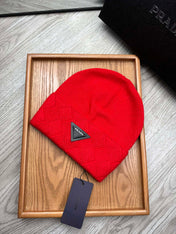 BEANIE HAT IN CHERRY RED WOOL AND RABBIT FUR 342036