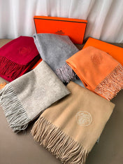 DOUBLE-FACE SCARF 200 CM IN LIGHT PINK AND GREY CASHMERE