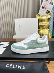 SNEAKER WITH TRIOMPHE IN WHITE MIX PEWTER GREEN CALFSKIN