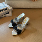 Silver High - Heels With Black Bow Calfskin