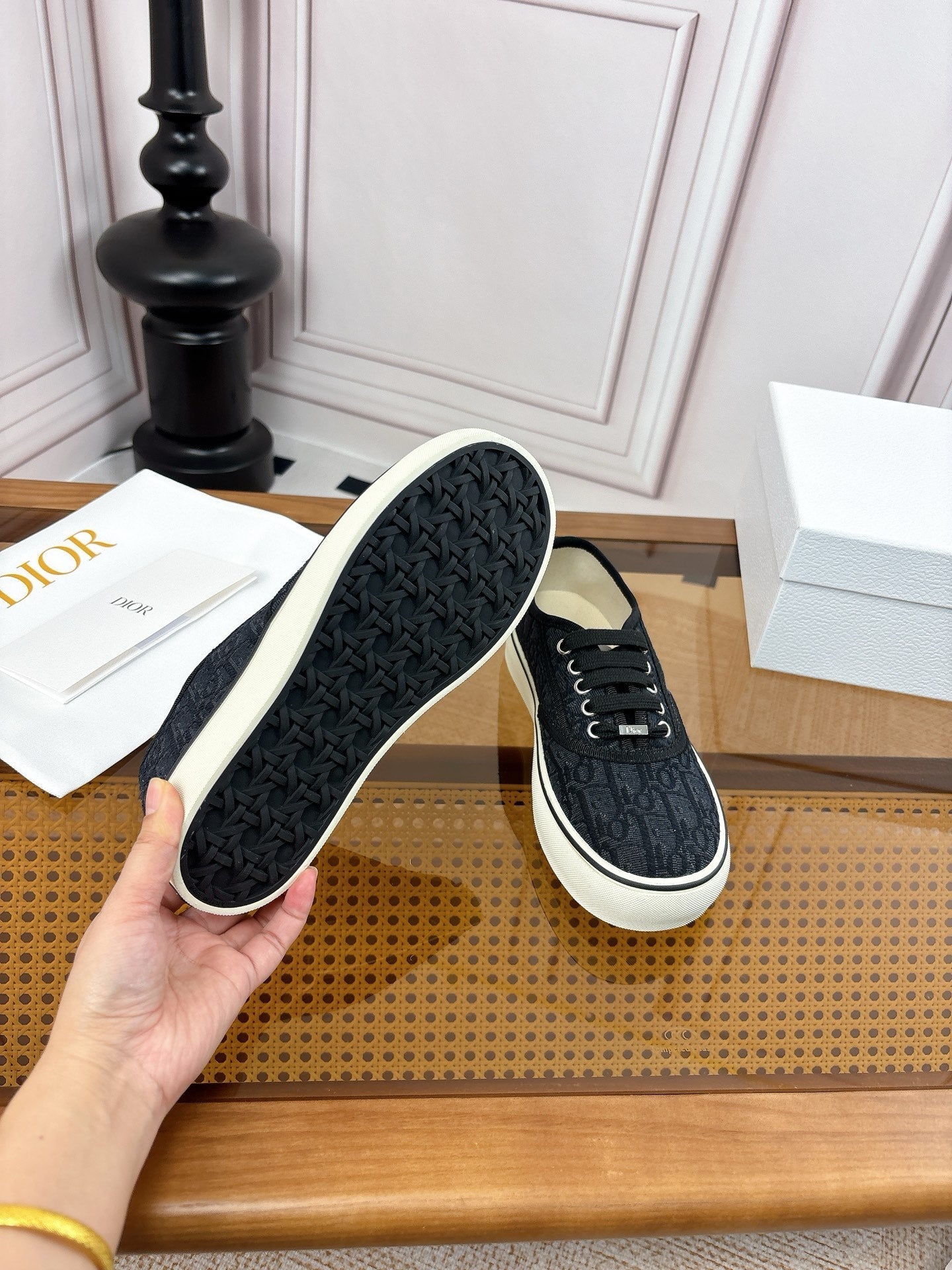DIOR 26S LOW TOP SNEAKERS IN BLACK OBLIQUE CANVAS WITH RUBBER SOLE