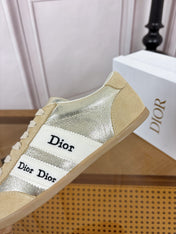DIOR 26S SNEAKERS IN BEIGE SUEDE AND GOLD METALLIC CALFSKIN
