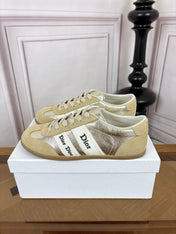 DIOR 26S SNEAKERS IN BEIGE SUEDE AND GOLD METALLIC CALFSKIN
