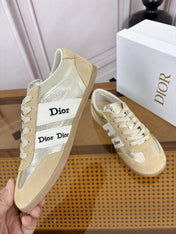 DIOR 26S SNEAKERS IN BEIGE SUEDE AND GOLD METALLIC CALFSKIN