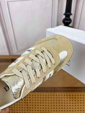 DIOR 26S SNEAKERS IN BEIGE SUEDE AND GOLD METALLIC CALFSKIN