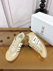 DIOR 26S SNEAKERS IN BEIGE SUEDE AND GOLD METALLIC CALFSKIN