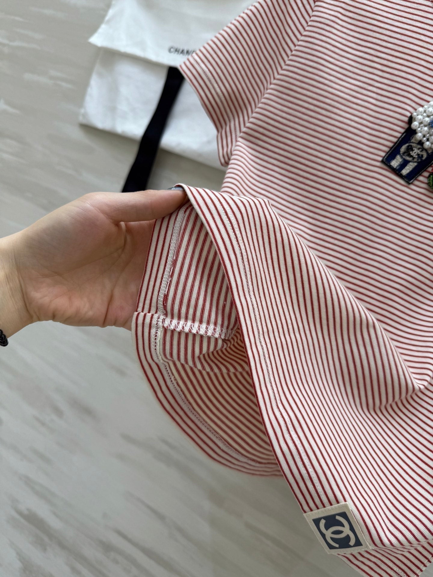 CC Beaded T-shirt Pink White Cotton