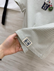 CC Beaded T-shirt Gray White Cotton