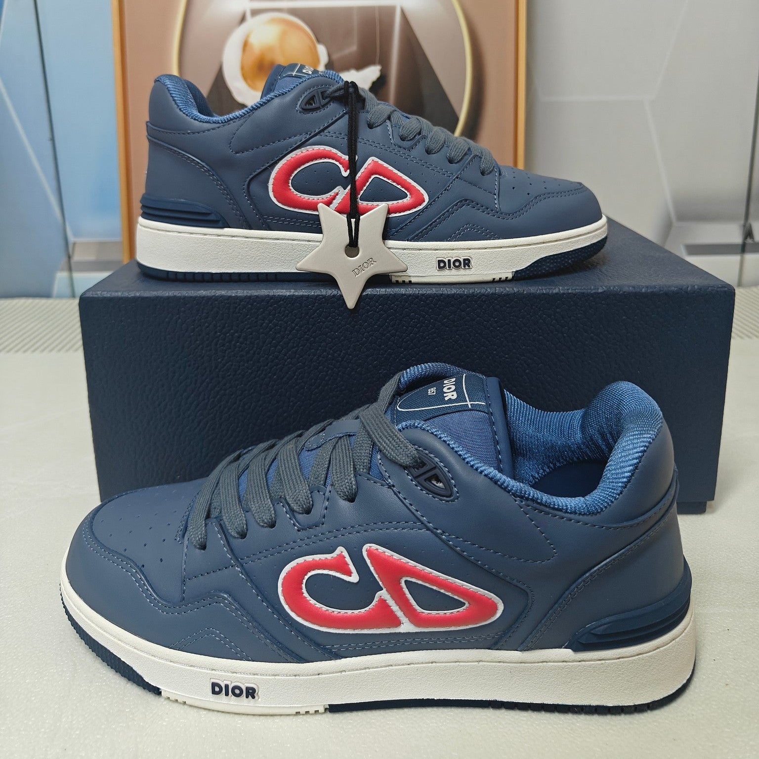 DIOR 26S LOW-TOP SNEAKER IN DARK BLUE CALFSKIN