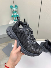 XL FISHNET SNEAKER IN BLACK MESH, POLYURETHANE, POLYESTER WITH RHINESTONES