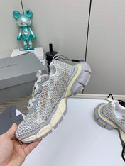 XL FISHNET SNEAKER IN GRAY AND BEIGE MESH, POLYURETHANE, POLYESTER WITH RHINESTONES