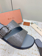 SANDALS IN DARK GRAY SNAKE EMBOSSED CALFSKIN