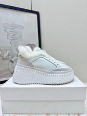 CHLOÉ 26S WEDGE SOLE SNEAKERS IN WHITE CALFSKIN
