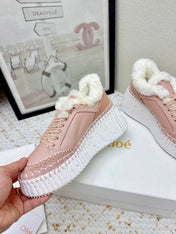 CHLOÉ 26S WEDGE SOLE SNEAKERS IN LIGHT PINK CALFSKIN