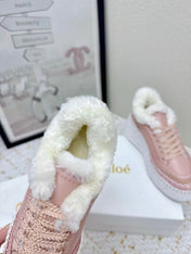 CHLOÉ 26S WEDGE SOLE SNEAKERS IN LIGHT PINK CALFSKIN
