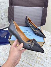 PRADA 26S ANTIQUED LEATHER PUMPS 55MM IN BLACK CALFSKIN