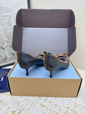 PRADA 26S ANTIQUED LEATHER PUMPS 55MM IN BLACK CALFSKIN