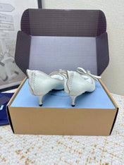 PRADA 26S ANTIQUED LEATHER PUMPS 55MM IN CREAM WHITE CALFSKIN