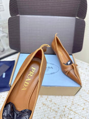 PRADA 26S ANTIQUED LEATHER PUMPS 55MM IN TAN BROWN CALFSKIN