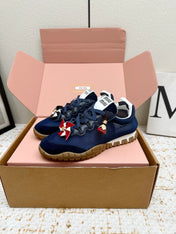 MIUMIU 26S CHARM SNEAKERS IN NAVY BLUE MESH AND SUEDE