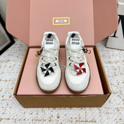 MIUMIU 26S CHARM SNEAKERS IN WHITE MESH AND SUEDE