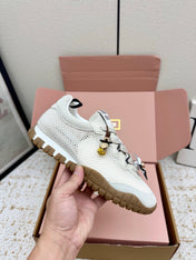 MIUMIU 26S CHARM SNEAKERS IN WHITE MESH AND SUEDE