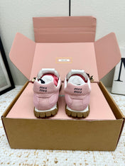 MIUMIU 26S CHARM SNEAKERS IN PINK MESH AND SUEDE
