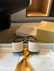 THE ROW 26S SQUARE TOE SLIDE SANDALS 50MM IN WHITE CALFSKIN