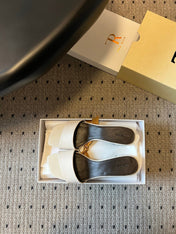 THE ROW 26S SQUARE TOE SLIDE SANDALS 50MM IN WHITE CALFSKIN