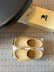 THE ROW 26S OPEN TOE MULES IN SAND BROWN SUEDE