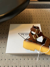PRADA 26S GLADIATOR SANDALS 55MM IN BROWN SUEDE