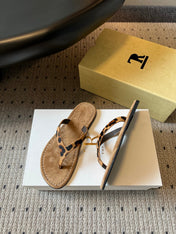 THE ROW 26S THONG SANDALS IN BROWN SPOTTED CALF HAIR AND SUEDE