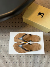 THE ROW 26S THONG SANDALS IN DARK BROWN CALFSKIN AND SUEDE
