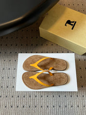 THE ROW 26S THONG SANDALS IN MUSTARD YELLOW SUEDE